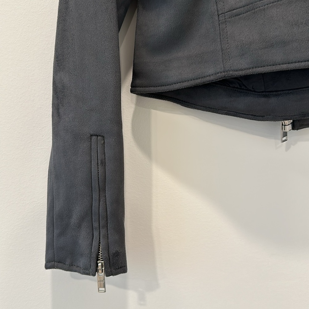 Abercrombie Leather Jacket Vegan Suede Charcoal Gray Black Moto Winter Size XS - Picture 12 of 16